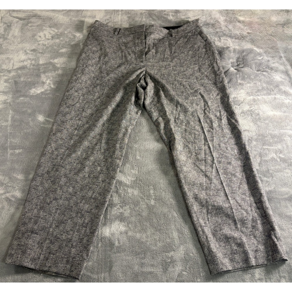 Lafayette 148 New York Womens Clinton Pants Gray Textured Linen Blend